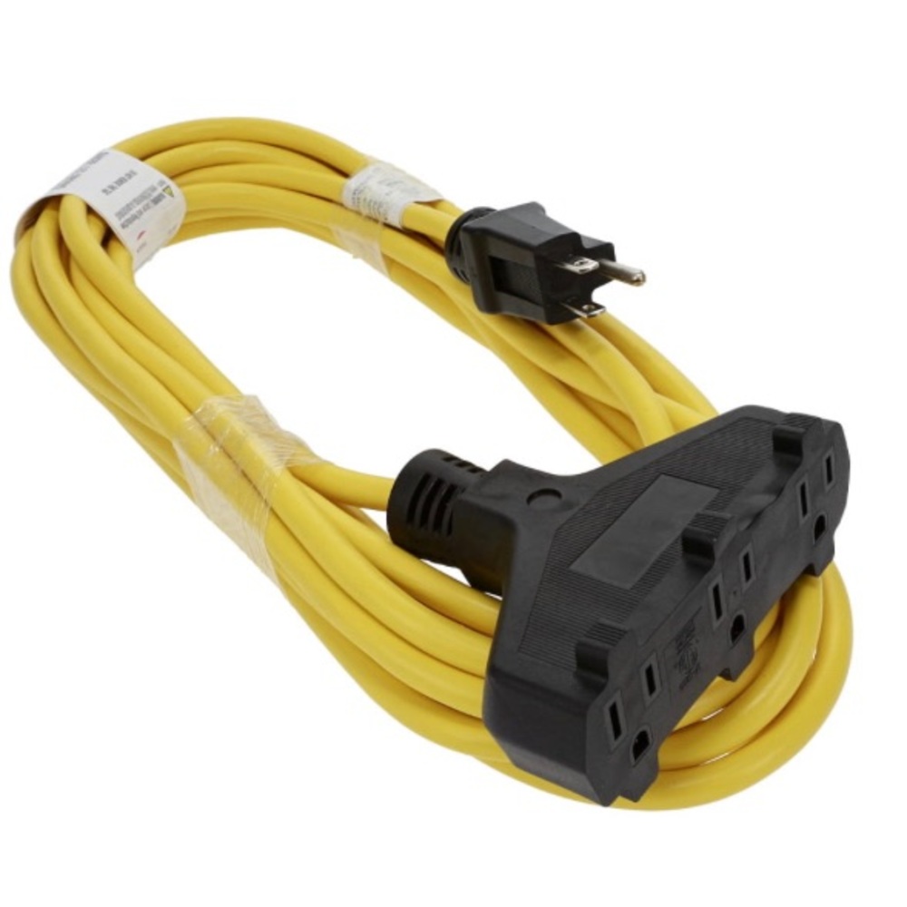25 FT 3-Outlet outdoor Power Extension Cord SJTW 14/3 Yellow